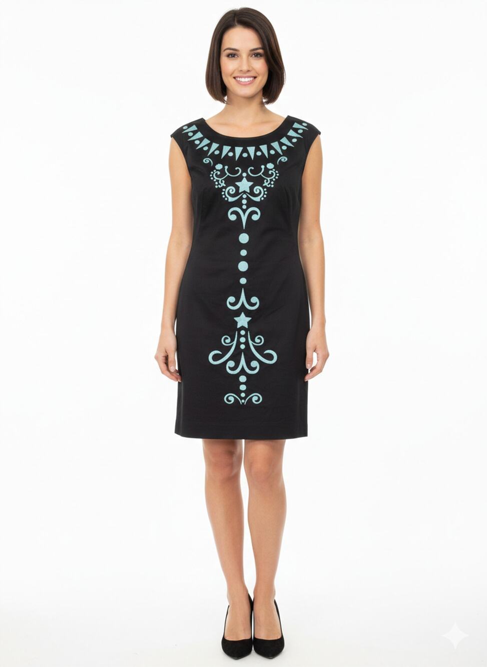 Cynthia Rowley Grey Blue Embroidered Shift Dress Size 8 Mod Chic NEW